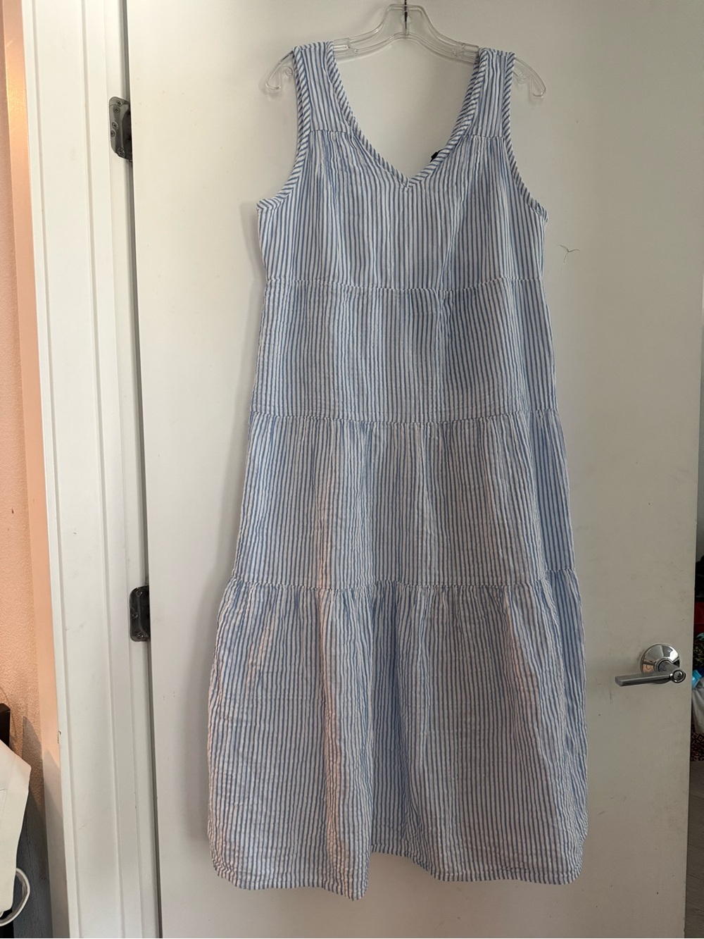 Quince Organic Cotton Striped Tiered Gauze Midi Dress Size M - Picture 2 of 5